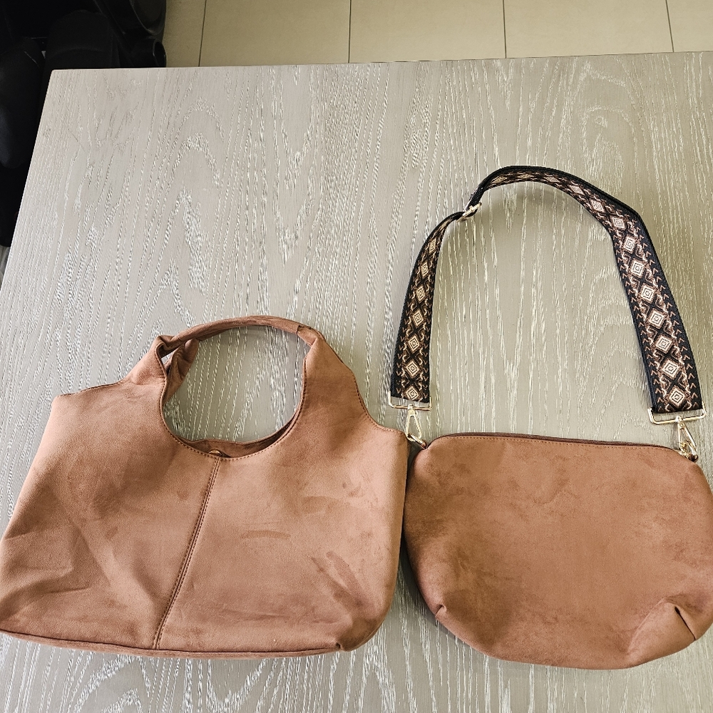 Ahdorned Faux Leather 2-in-1 Hobo with Interior Lining & Pouch Camel